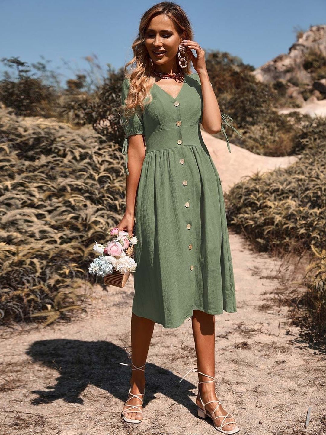 Fit & Flare Midi Dress Style 177 - Nowi Korean Fashion