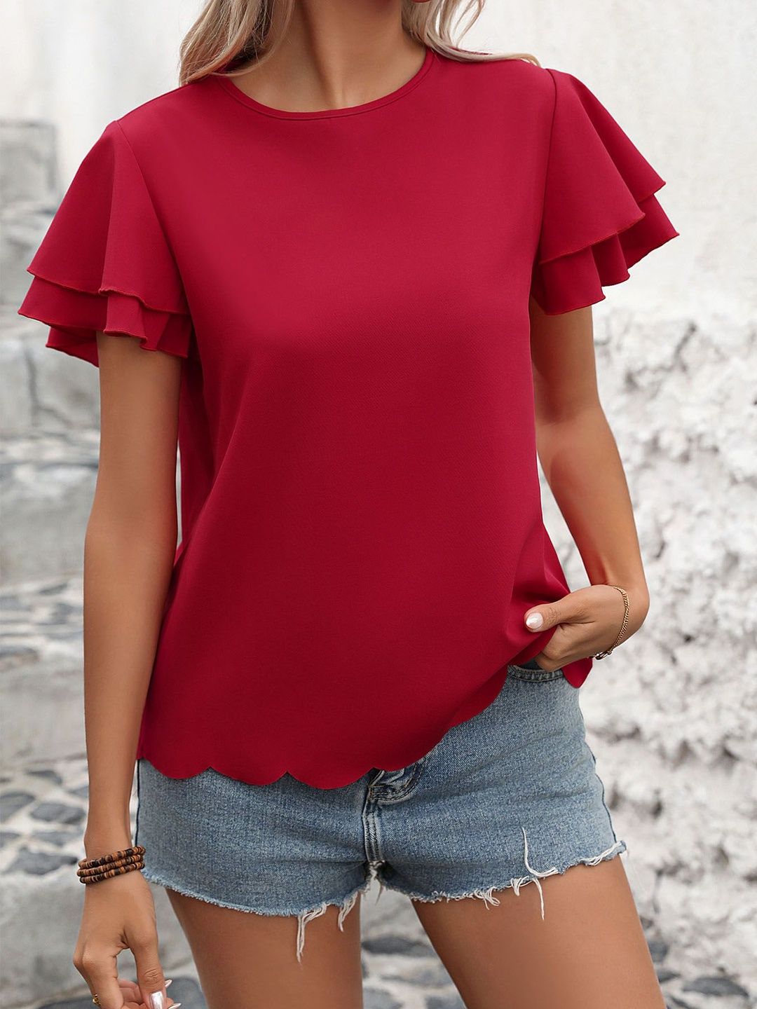 Flutter Sleeve Ruffles Top