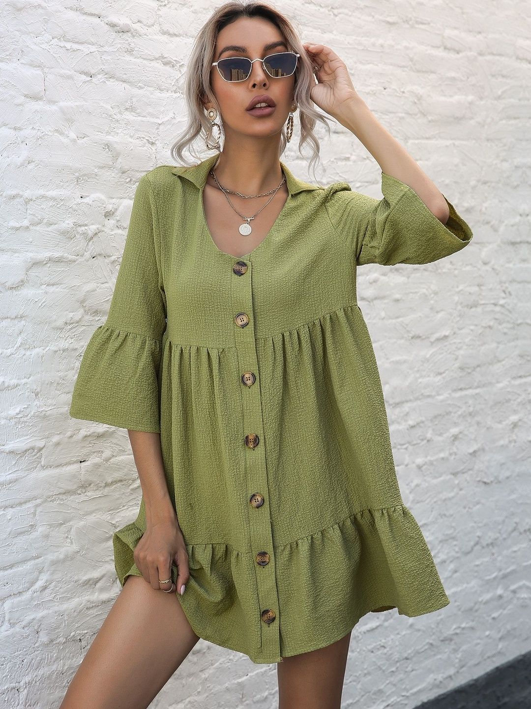 Flared Sleeve A-Line Mini Dress
