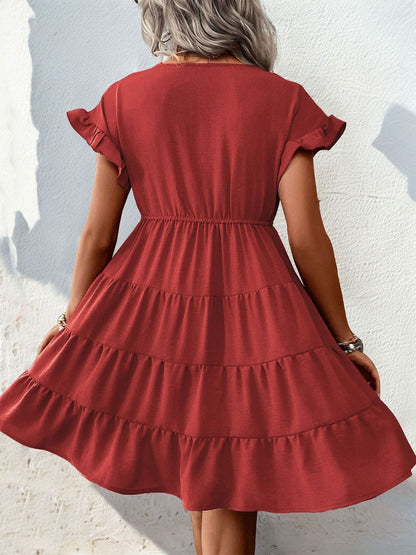 Flutter Sleeve Ruffled Fit & Flare Dress