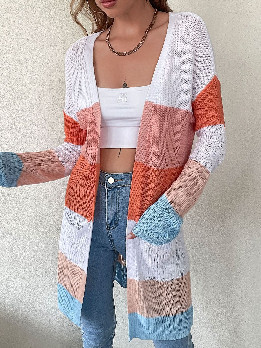 Women's Pink Striped Cardigan