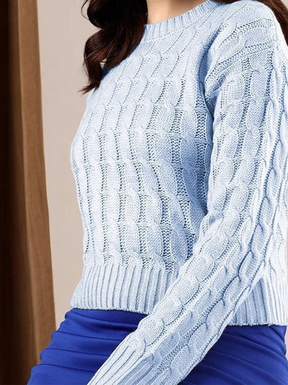 Women Cable Knit Woollen Crop Pullover