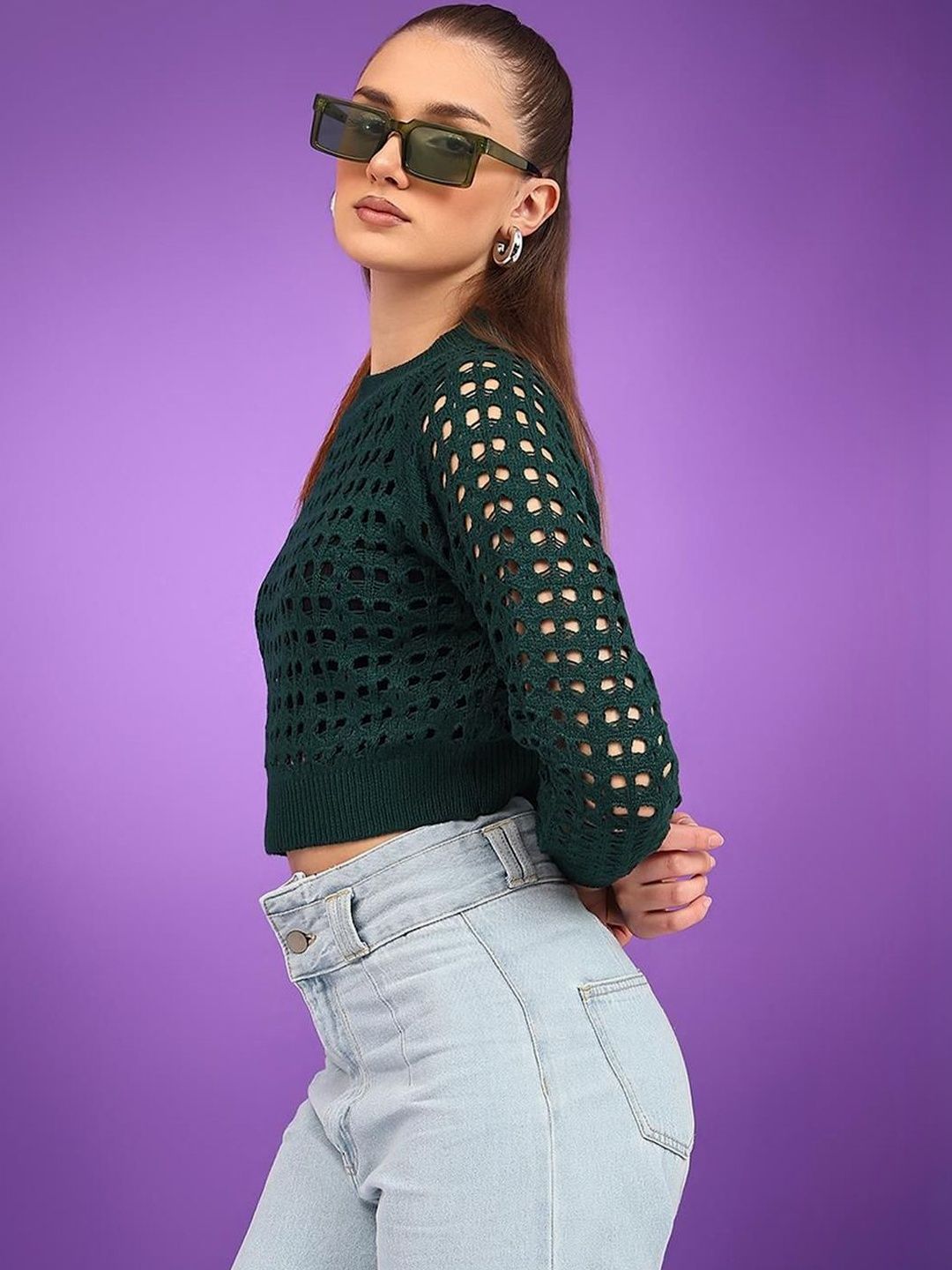 NOWI Women Woollen Crop Pullover