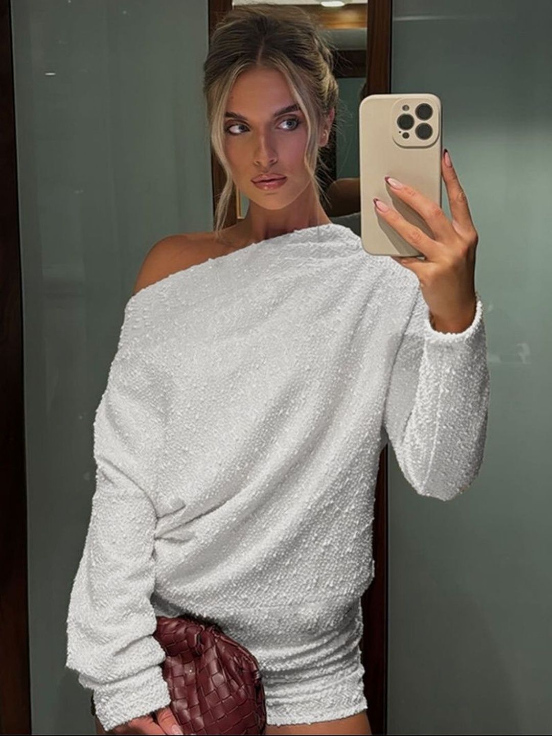 White Embellished Off-Shoulder Mini Dress