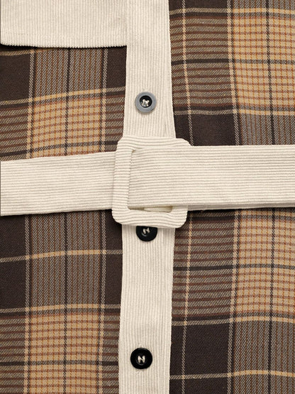 Women's Brown Checked Fit & Flare Dress