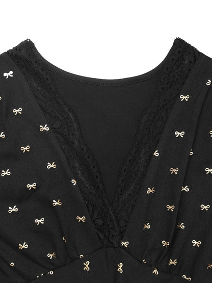 Women's Black Print Fit & Flare Maxi Dress
