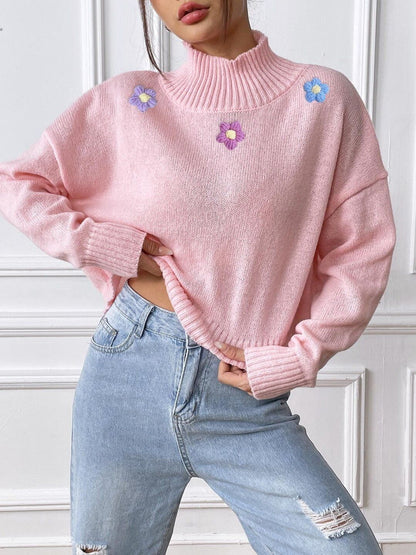 Women Crop Pullover with Embroidered Detail