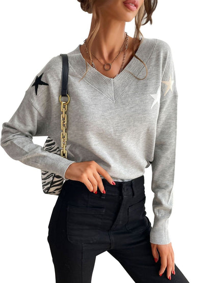 Women's Grey Printed Pullover Blend Regular Fit