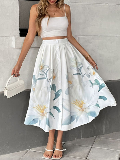 Printed Flared Mid Rise Midi Skirts