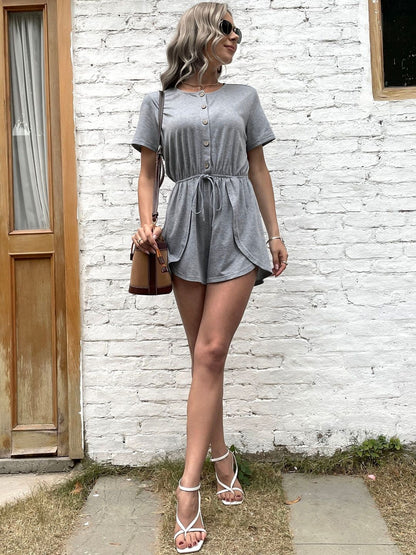Jumpsuit in Grey cotton Short Sleeve - Nowi Korean Fashion