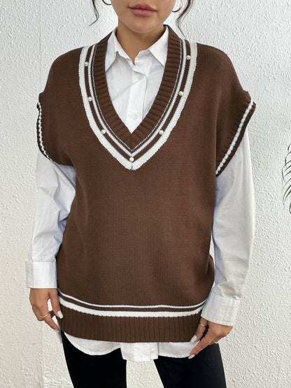 Women Colourblocked Sweater Vest with Embellished Detail