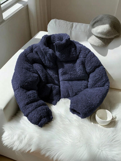 Woollen Lightweight Crop Puffer Jacket - Nowi Korean Fashion