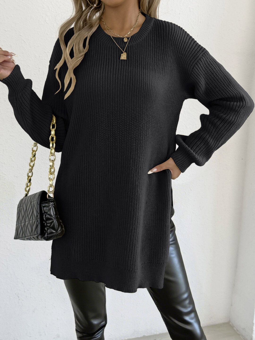 Women Ribbed Longline Pullover