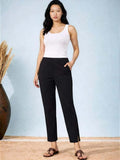 Wrinkle Free Trousers in Black polyester Style 73 - Nowi Korean Fashion