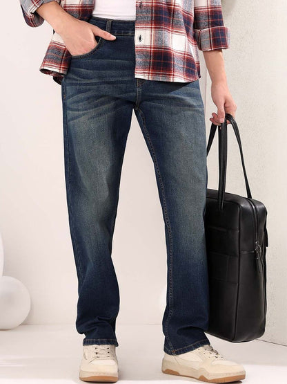 Straight Fit Mid-Rise Light Fade Jeans in Blue cotton Style 973 - Nowi Korean Fashion