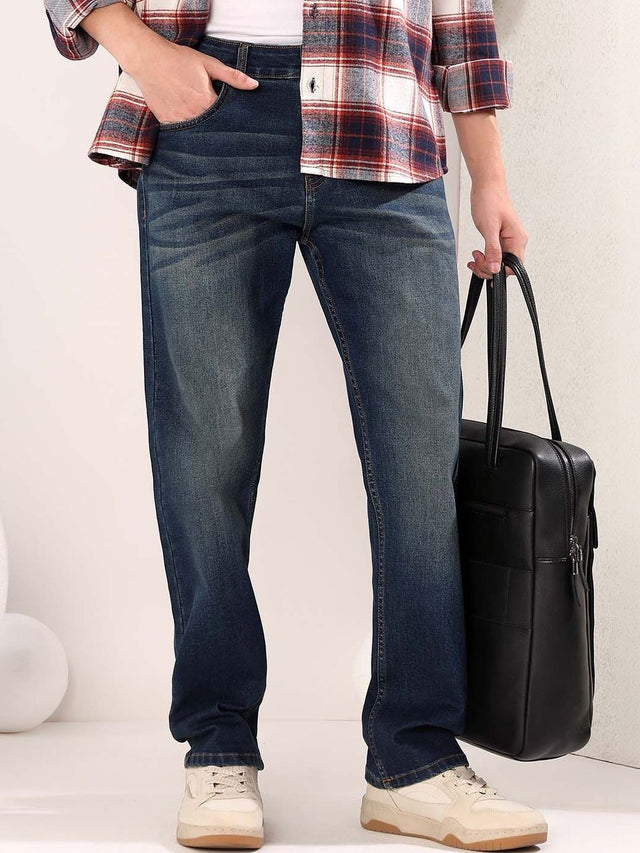Straight Fit Mid-Rise Light Fade Jeans in Blue cotton Style 973 - Nowi Korean Fashion