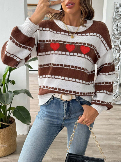 Women Striped Pullover with Embroidered Detail