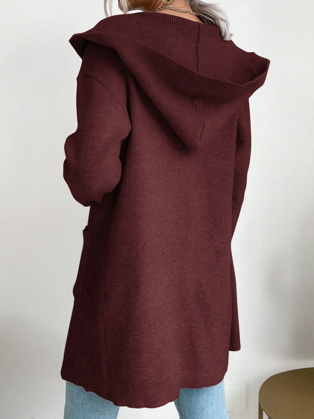 Women's Maroon Ribbed Cardigan