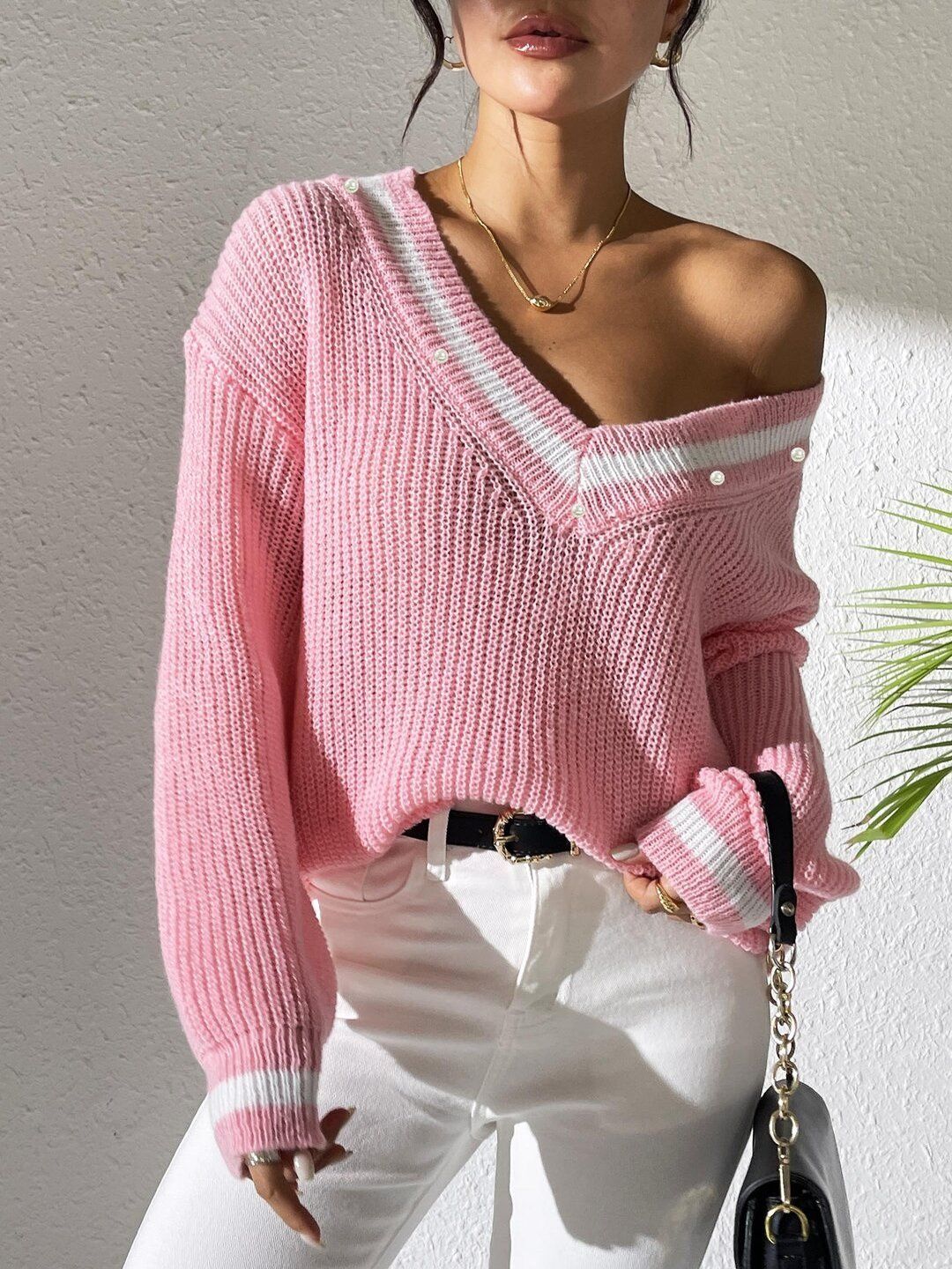Women Striped Ribbed Pullover