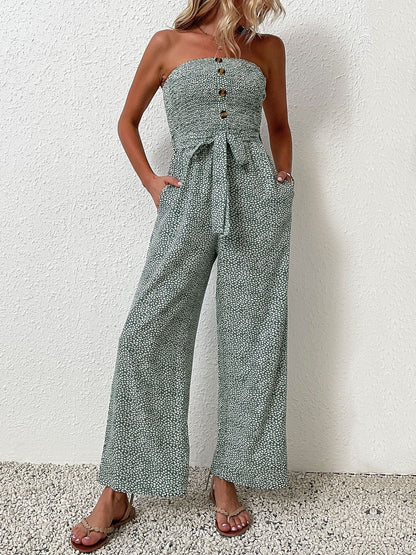 Off-Shoulder Printed Basic Jumpsuit