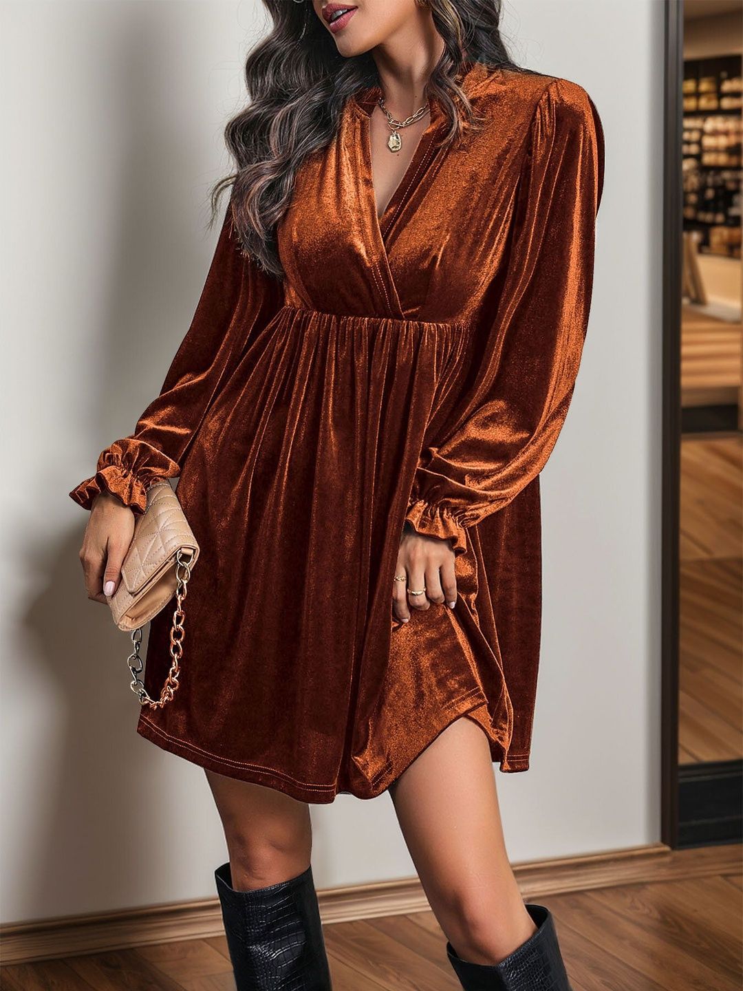 Women's Orange Fit & Flare Dress
