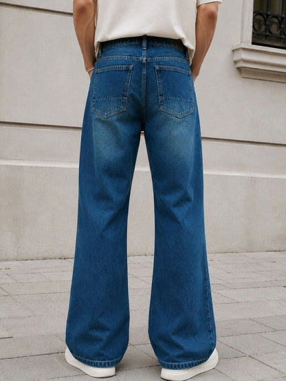 Men Bootcut Mid-Rise Low Distress Light Fade Jeans
