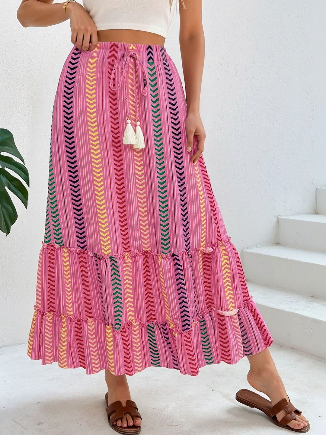 Printed Tiered Flared Cotton Skirts