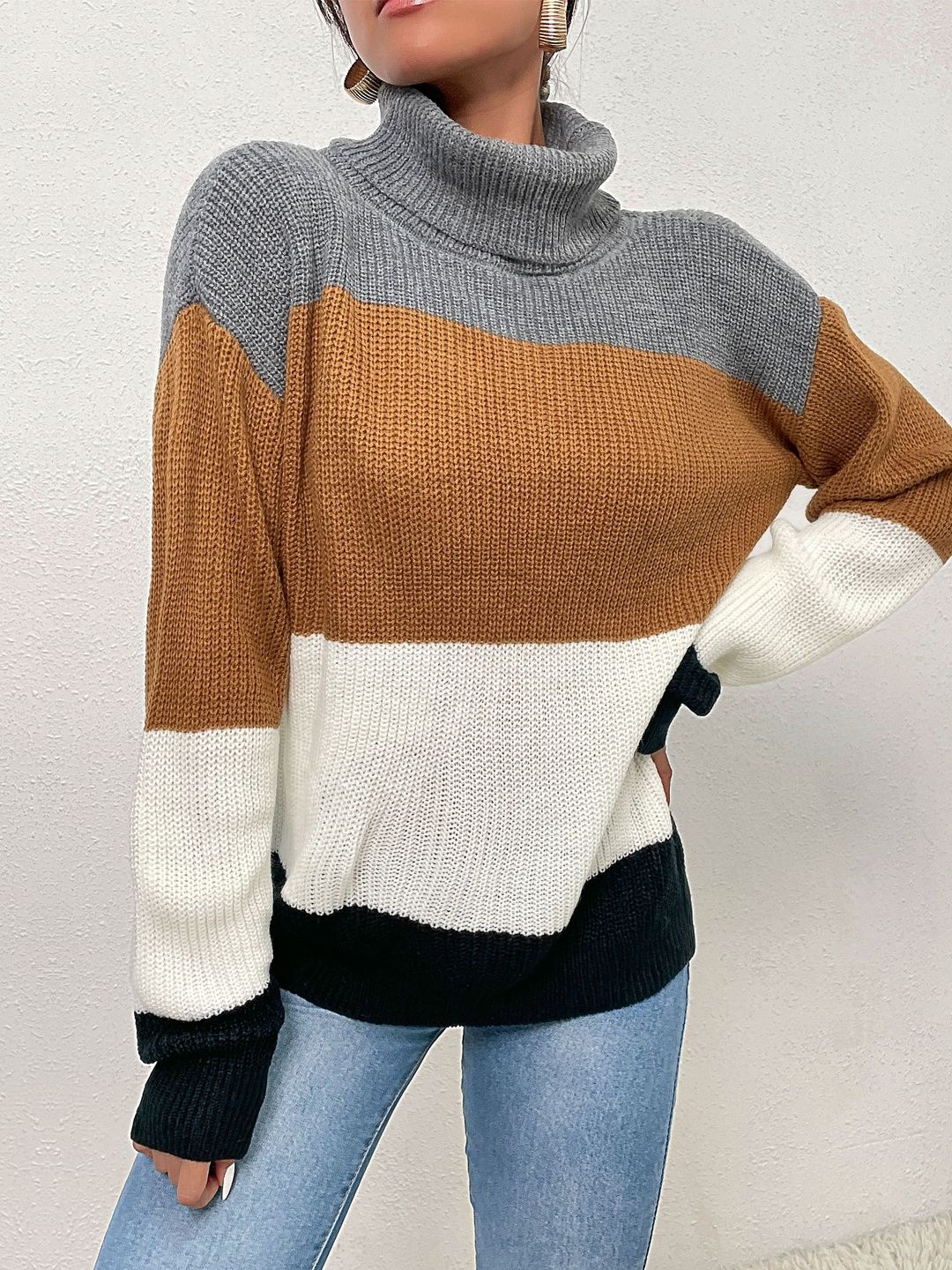 Women's Grey Colourblocked Pullover Blend Printed