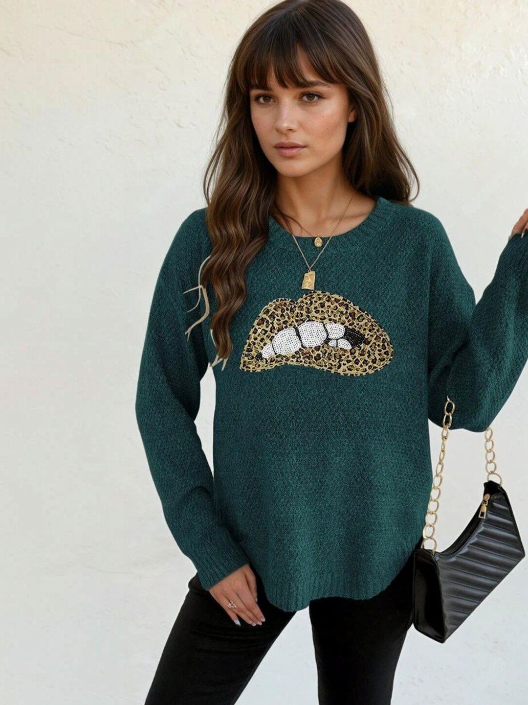 Women Animal Printed Pullover with Embellished Detail