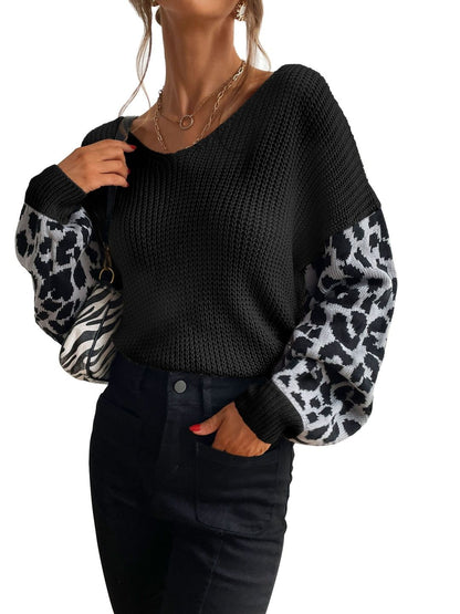 Women's Black Animal Colourblocked Pullover Blend