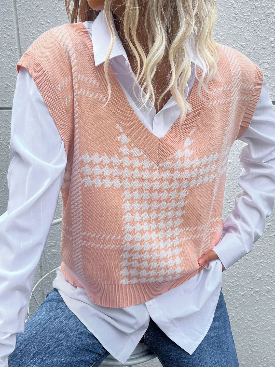 Women's Nowi Women Checked Printed Sweater Vest
