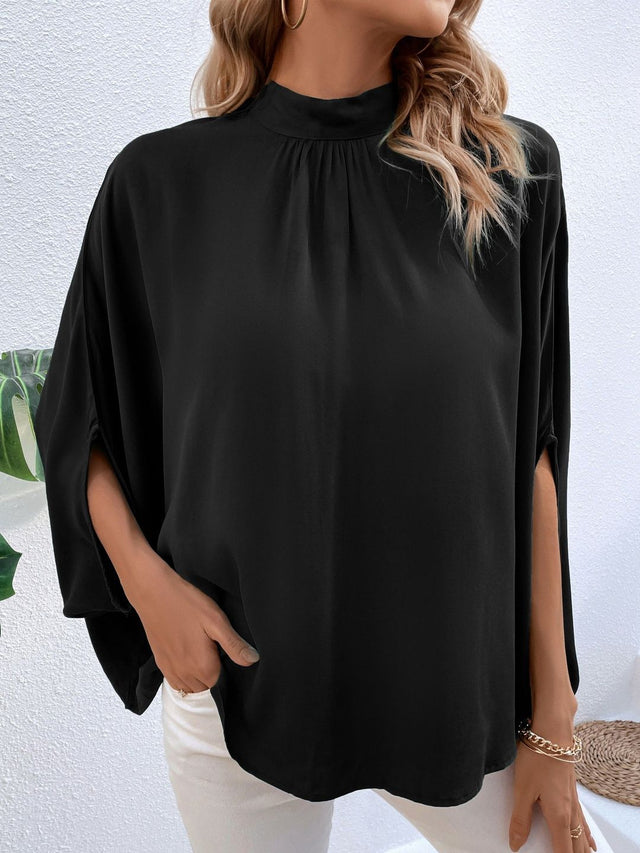 Batwing Sleeve Top in Black polyester - Nowi Korean Fashion