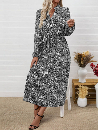 Women's White Print A-Line Midi Dress Blend
