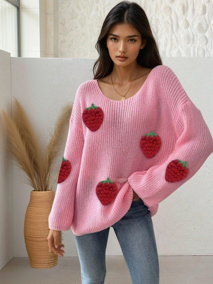 Pullover with Embellished Detail in Pink acrylic - Nowi Korean Fashion