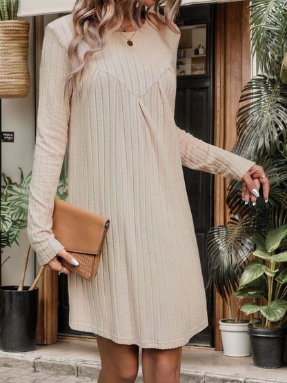 Women's Beige A-Line Dress Blend Printed