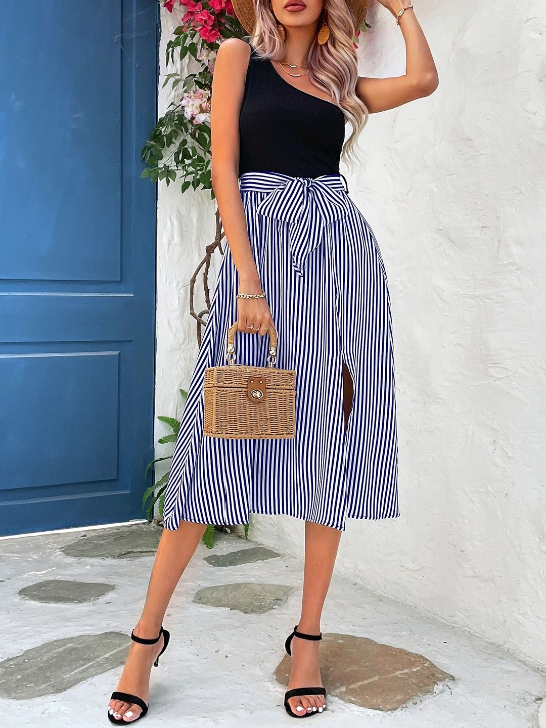 Striped Fit & Flare Midi Dress