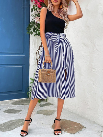 Striped Fit & Flare Midi Dress