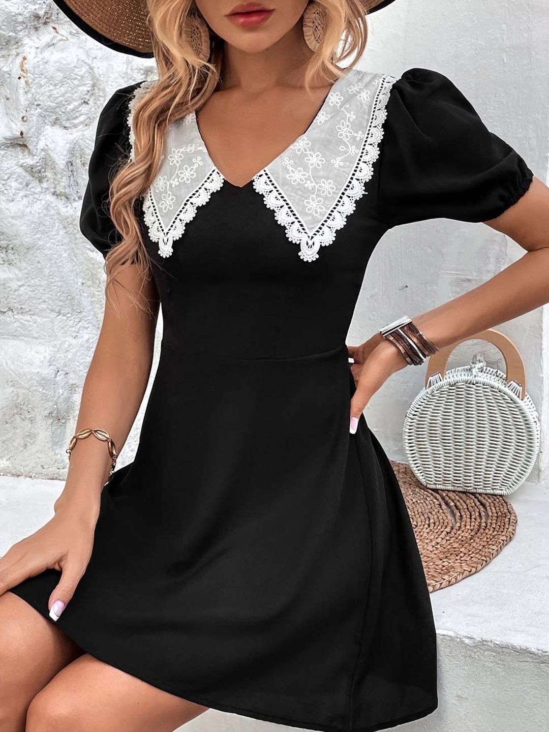 NOWI Puff Sleeve Fit & Flare Dress