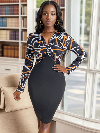Print Bodycon Dress in Black - Nowi Korean Fashion