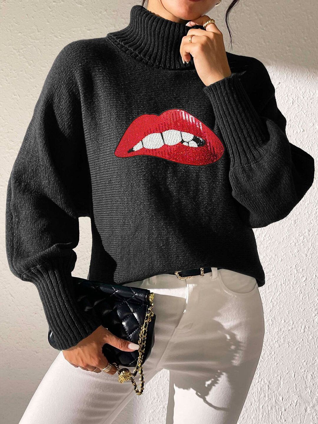Women Printed Pullover with Embellished Detail