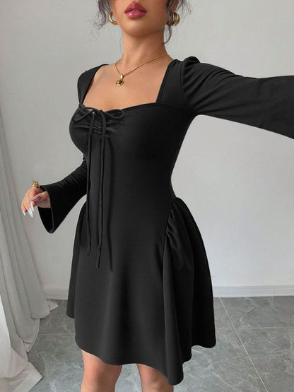Women's Black Fit & Flare Dress Blend Printed