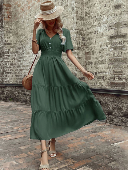 Flared Sleeve Fit & Flare Midi Dress