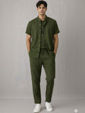 Green Mandarin Collar Shirt with Trousers Co-Ords