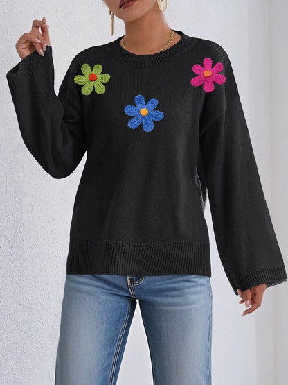 Women Floral Printed Pullover with Embroidered Detail