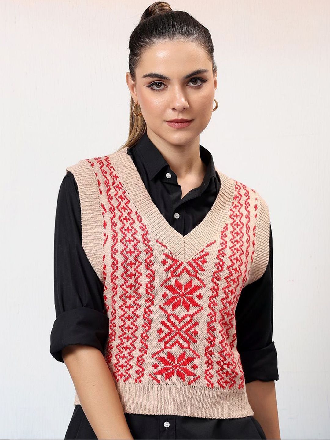 NOWI Women Fair Isle Woollen Sweater Vest