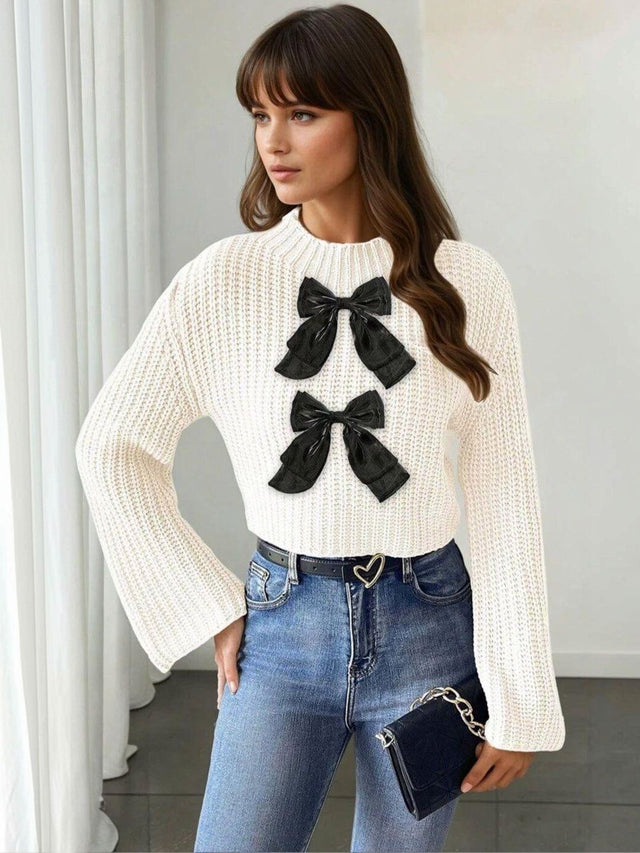 Ribbed Crop Pullover in White acrylic - Nowi Korean Fashion