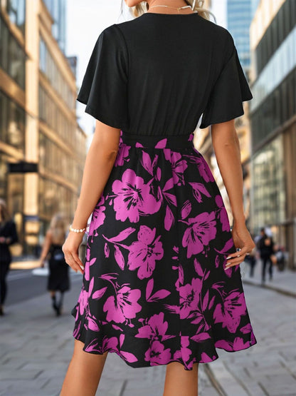 Floral Print Flared Sleeve Midi Dress
