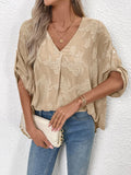 Roll-Up Sleeves Linen Top in Beige - Nowi Korean Fashion