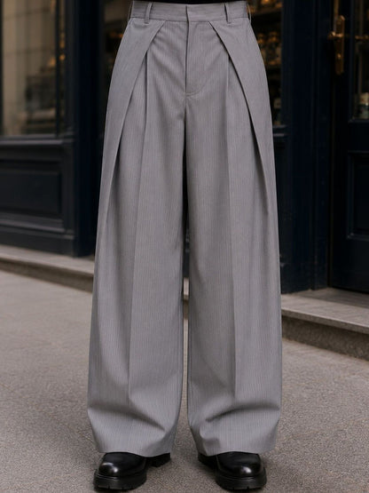 Men Striped Relaxed Loose Fit High-Rise Pleated Trousers