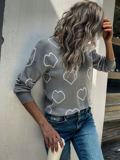 Printed Pullover in Grey - Nowi Korean Fashion